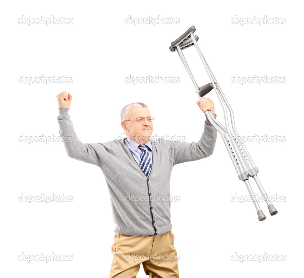 Gentleman patient holding crutches