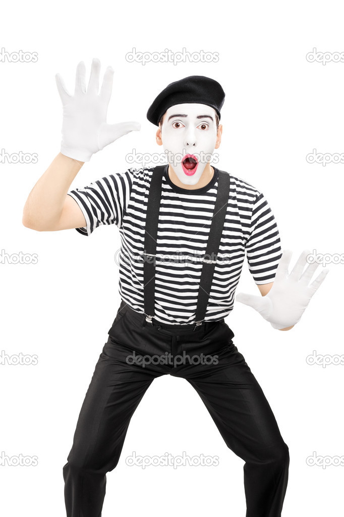 Male mime artist performing
