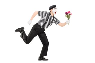 çiçekleri ile çalışan MIME sanatçı