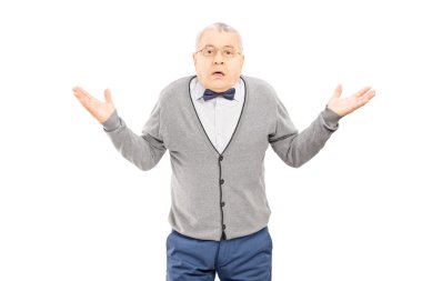 Confused man gesturing with hands clipart
