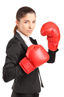 iş kadını ile kırmızı Boks eldiveni 