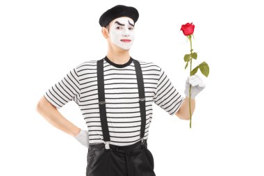 Gül tutan erkek MIME sanatçı