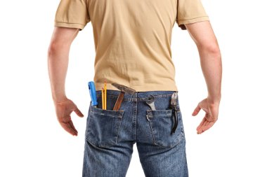 Male worker with tools in back pocket clipart