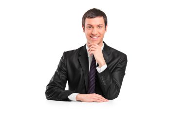 hayali masada oturan işadamı