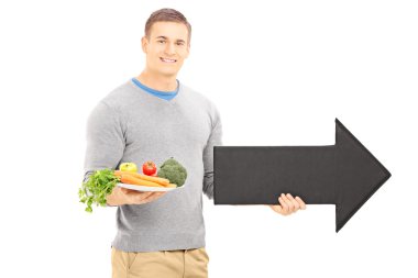 Man holding vegetables and arrow clipart