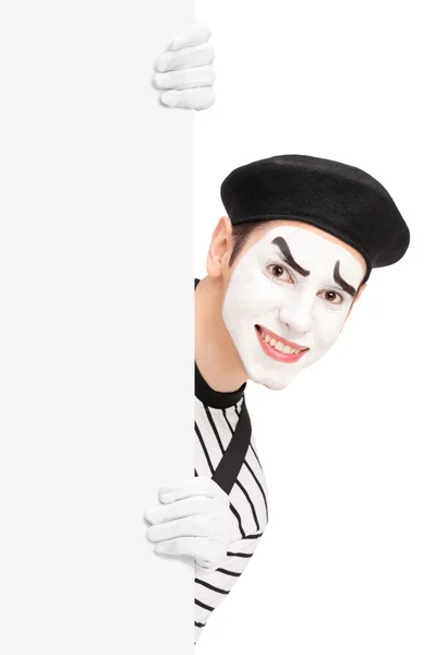 Mime 艺术家背后空白面板 — 图库照片