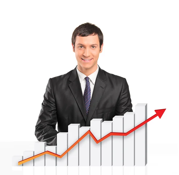 Businessman behind financial graph — Stock Photo, Image