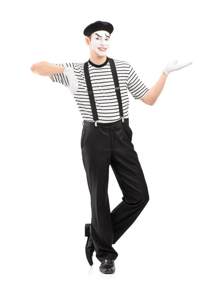 Mime artist gesturing with hand