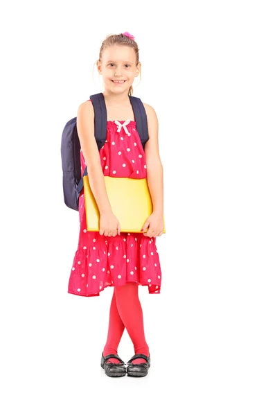 Smiling schoolgirl holding a notebook — Stock Photo, Image