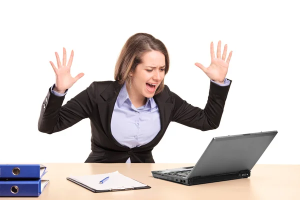 Nervous young businesswoman yelling — Stock Photo, Image