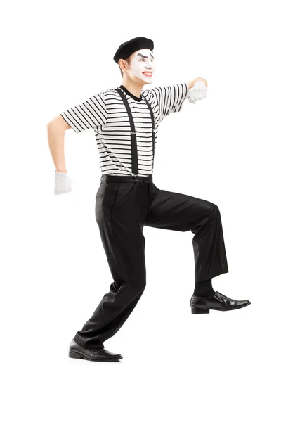 MIME-kunstenaar simuleren lopen op rop — Stockfoto