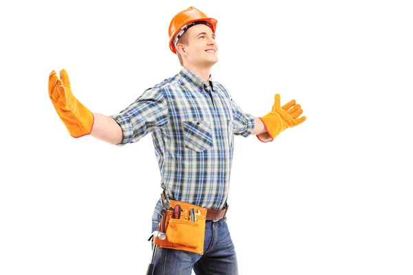 Manual worker spreading arms — Stock Photo, Image