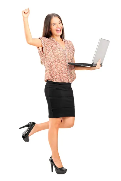 Woman holding laptop — Stock Photo, Image