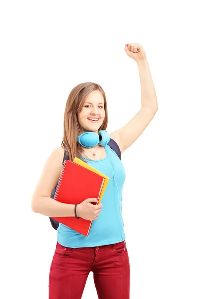 Student gesturing happiness — Stock Photo, Image
