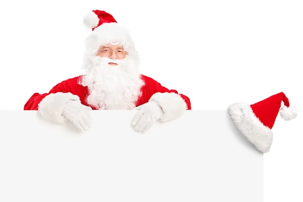 Santa claus achter leeg reclamebord — Zdjęcie stockowe