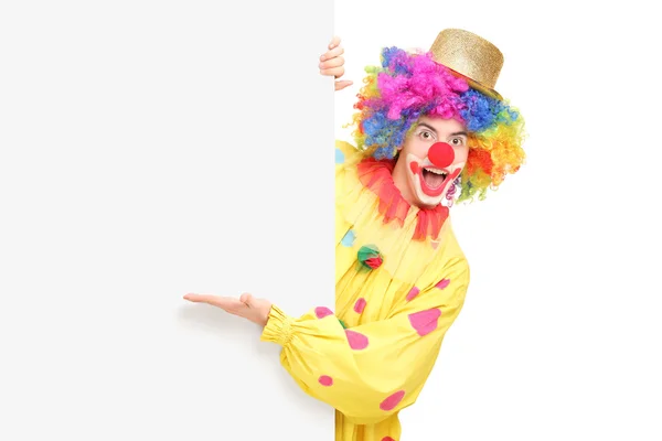 Payaso de circo detrás del panel — Foto de Stock