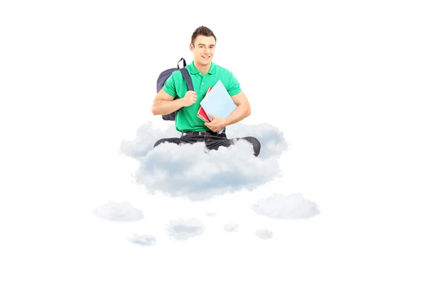 Studente con borsa e quaderni su cloud — Foto Stock