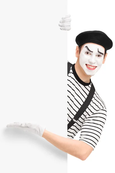 Male mime artist showing on panel — Stock Photo, Image
