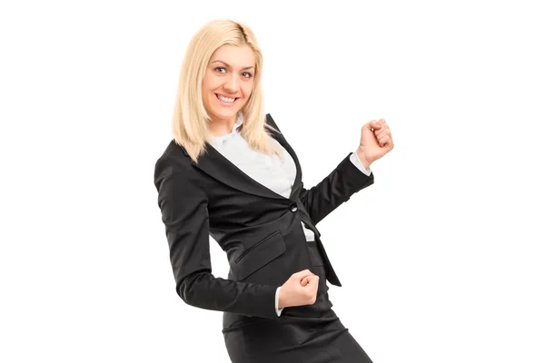 Young businesswoman gesturing happiness — Stock Photo, Image