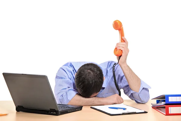 Businessman holding telephone tube — Stock Photo, Image