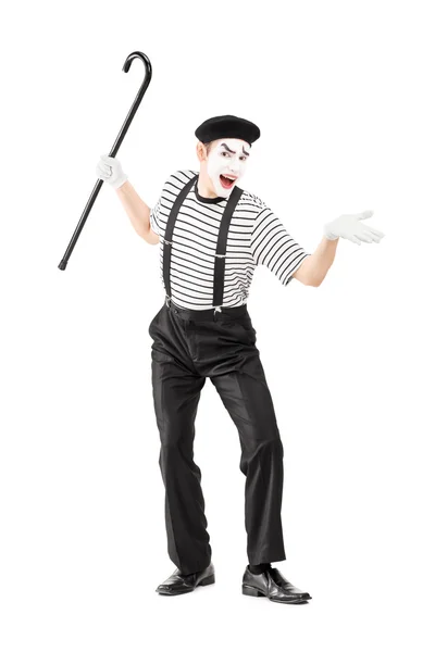 Mime artista segurando cana — Fotografia de Stock