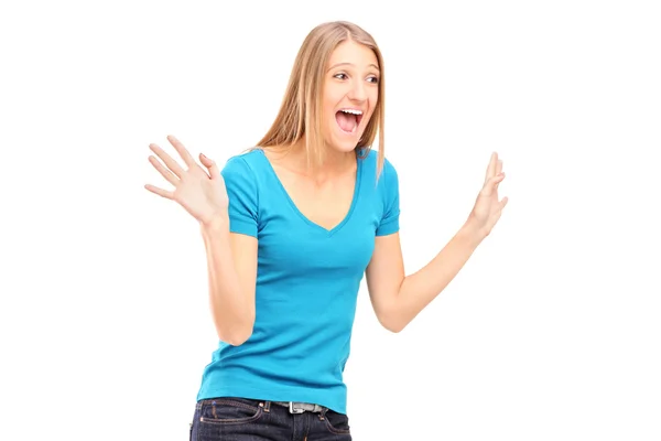 Excited woman gesturing — Stock Photo, Image