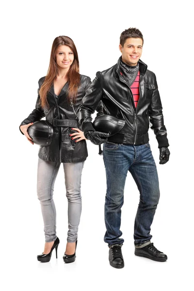 Two motorcyclers in leather jack — Stock Photo, Image