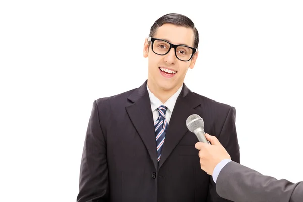 Man being interviewed — Stock Photo, Image