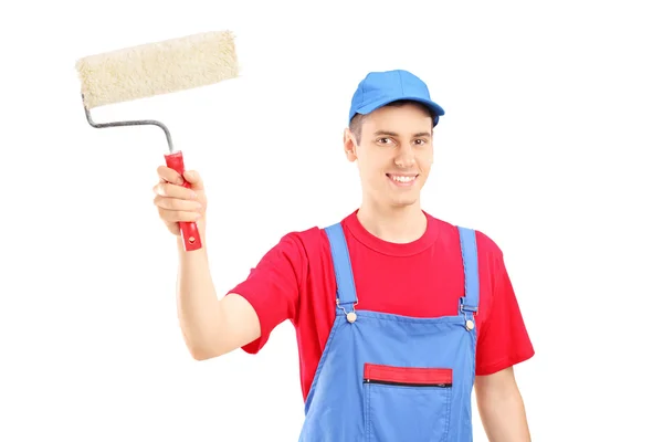 Pintor em rolo de retenção uniforme — Fotografia de Stock