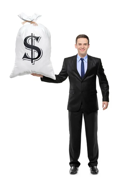 Feliz hombre de negocios sosteniendo bolsa —  Fotos de Stock