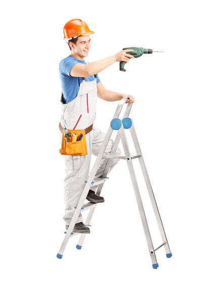 Repairman with drilling machine