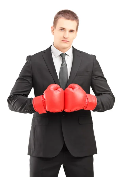 Uomo con i guanti da boxe — Foto Stock