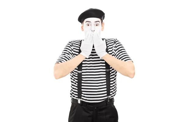 Shocked mime artist in disbelief — Stock Photo, Image