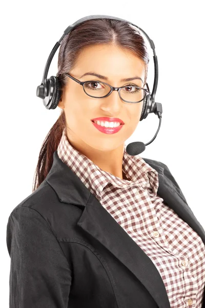 Atención al cliente femenina con auriculares —  Fotos de Stock