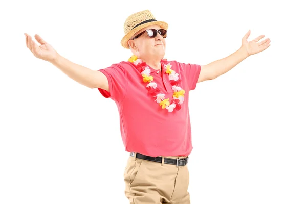 Man on vacation spreading arms — Stock Photo, Image