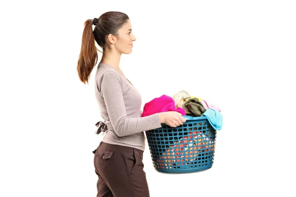 Female holding laundry basket — Stock Photo, Image