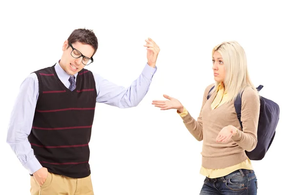 Male and female student arguing — Stock Photo, Image