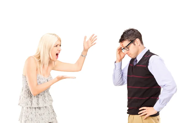 Angry woman shouting at man — Stock Photo, Image