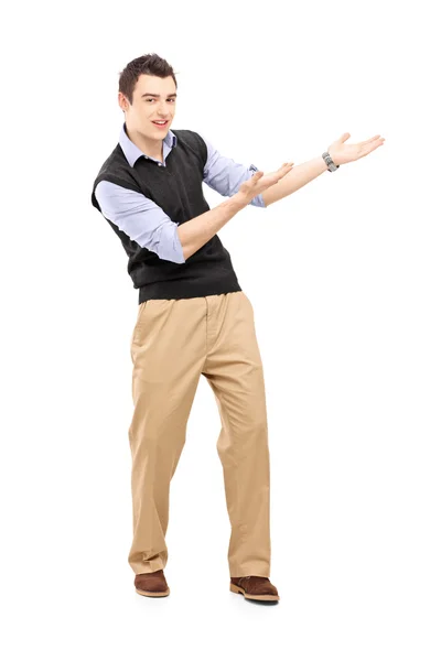 Young cheerful man gesturing — Stock Photo, Image