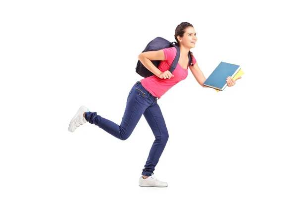Female student rushing forwards — Stock Photo, Image