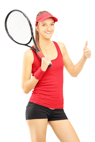 Tennis player giving thumb up — Stock Photo, Image