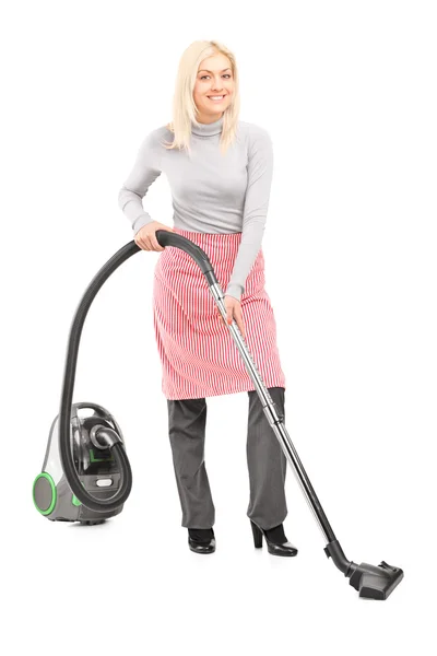 Kobieta sprzątaczka w witrynie Tucows — Zdjęcie stockowe