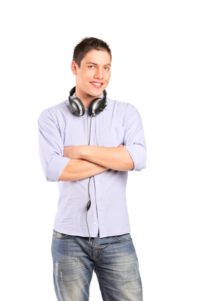 Uśmiechnięty mężczyzna ze słuchawkami — Zdjęcie stockowe