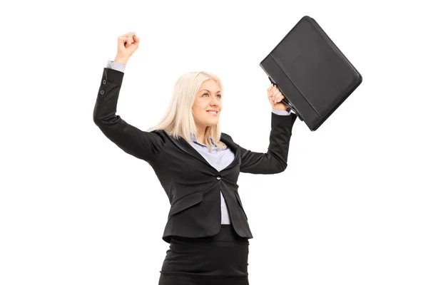 Mujer de negocios gesticulando el éxito — Foto de Stock