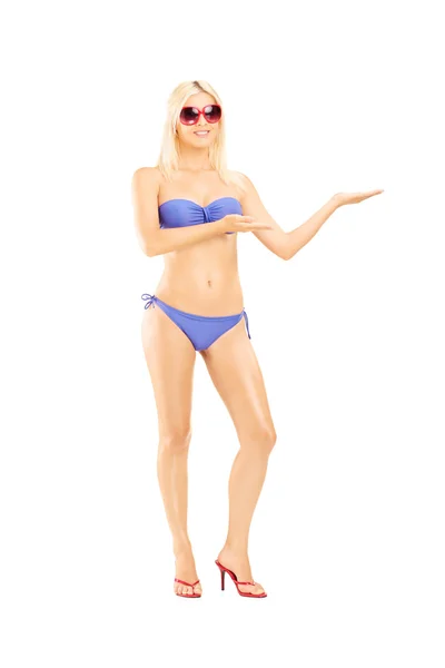 Female in bikini gesturing with hand — Stock Photo, Image