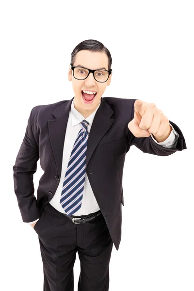 Businessman pointing towards camera — Stock Photo, Image