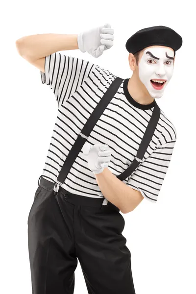 Mannelijke MIME-kunstenaar gebaren — Stockfoto