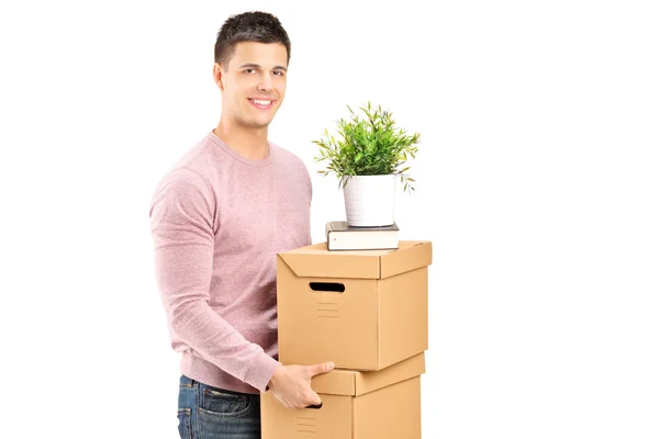 Man carrying removal boxes — Stock Photo, Image