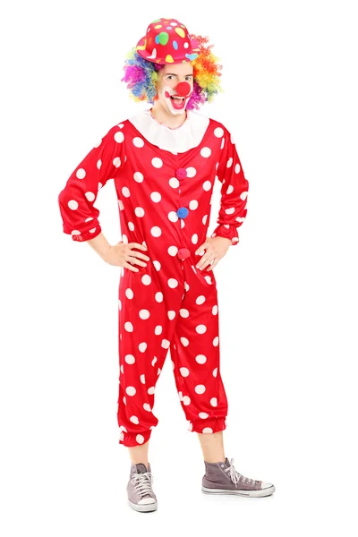 Happy clown in red costume — Stock Photo, Image