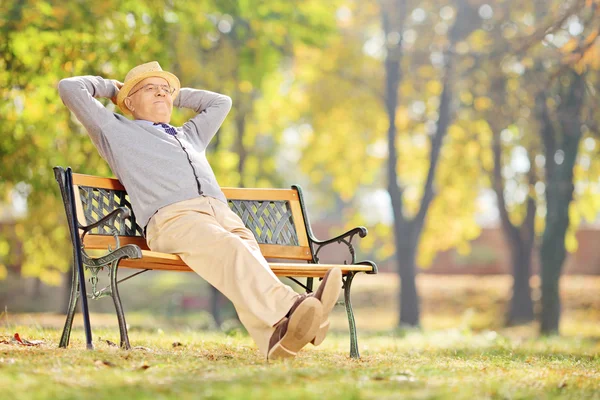 Старший джентльмен отдыхает в парке — стоковое фото